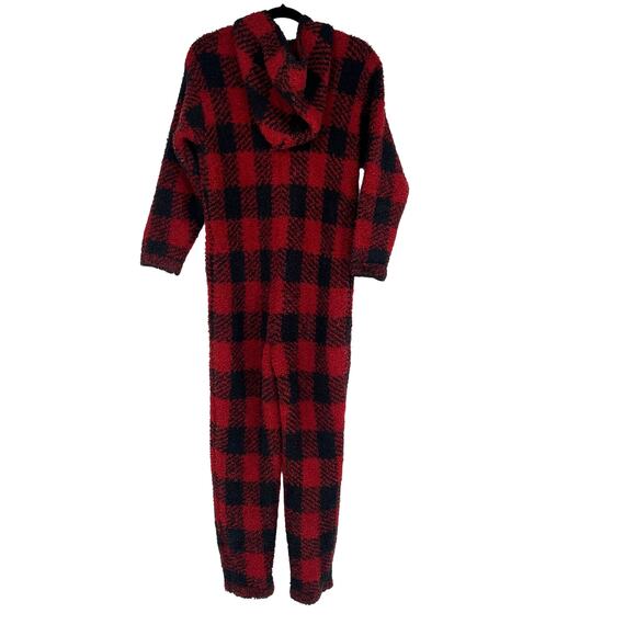 SKIMS Cozy Knit Red Black Buffalo Plaid Onesie Unisex Size Small / Medium - Picture 4 of 9